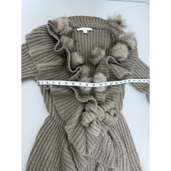 Boston Proper Neutral Mohair Faux Fur Pom Pom Knit Tie Waist Cardigan Sweater XS - Picture 5 of 9